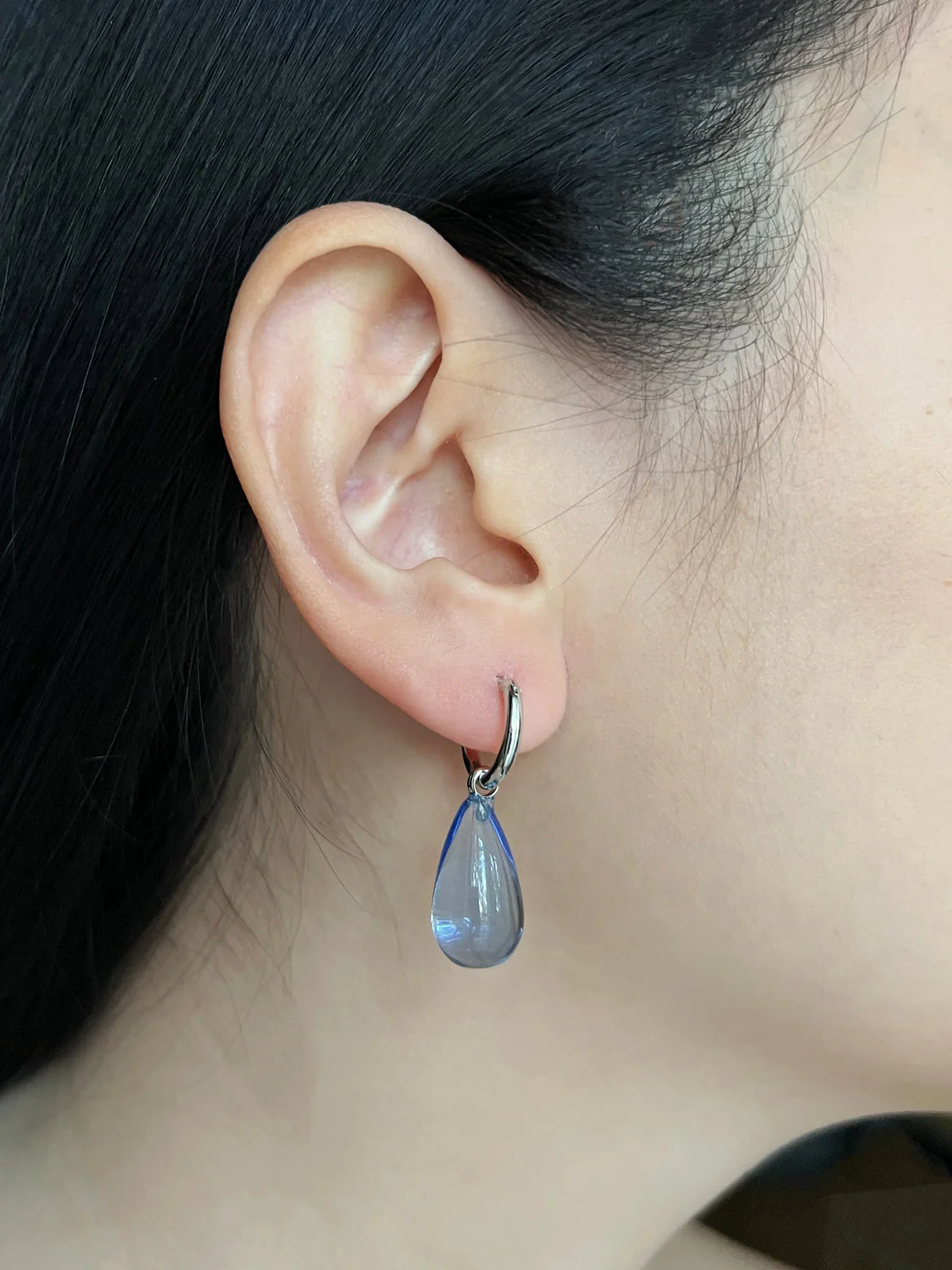 Water Droplet Hoops - Silver/Blue - Image 3