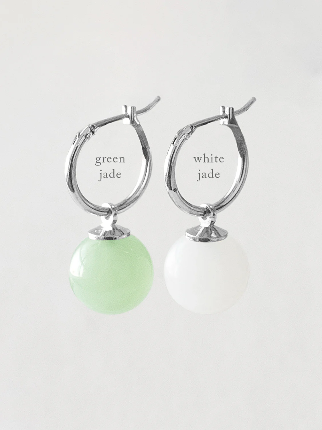 White Jade Ball Hoops, S925 - Silver - Image 2
