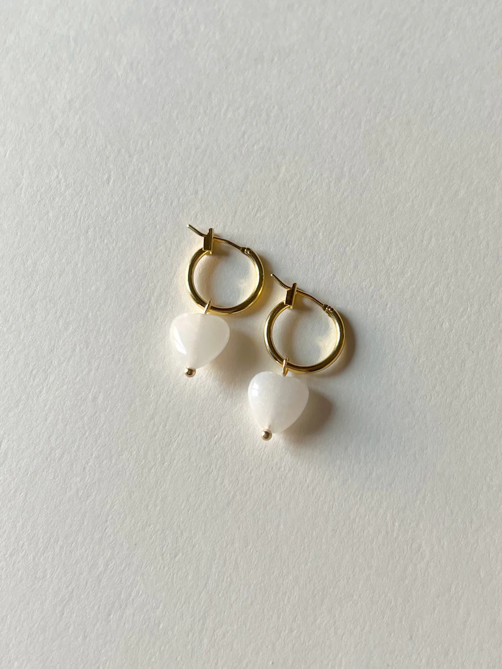 White Jade Heart Hoop Earrings - Image 3