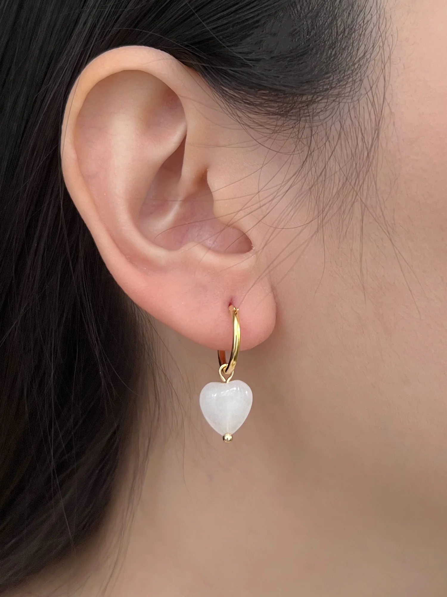White Jade Heart Hoop Earrings - Image 4