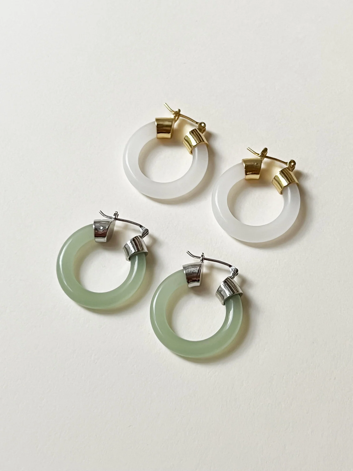 White Jade Hoops (Gold tone) - Image 3