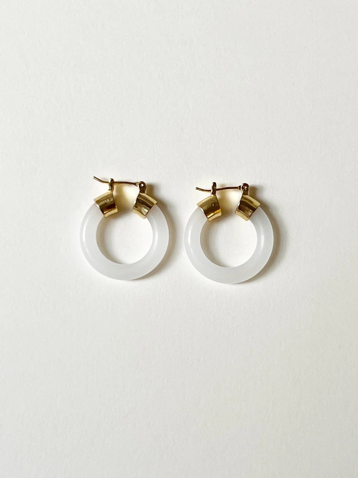 White Jade Hoops (Gold tone) - Image 4