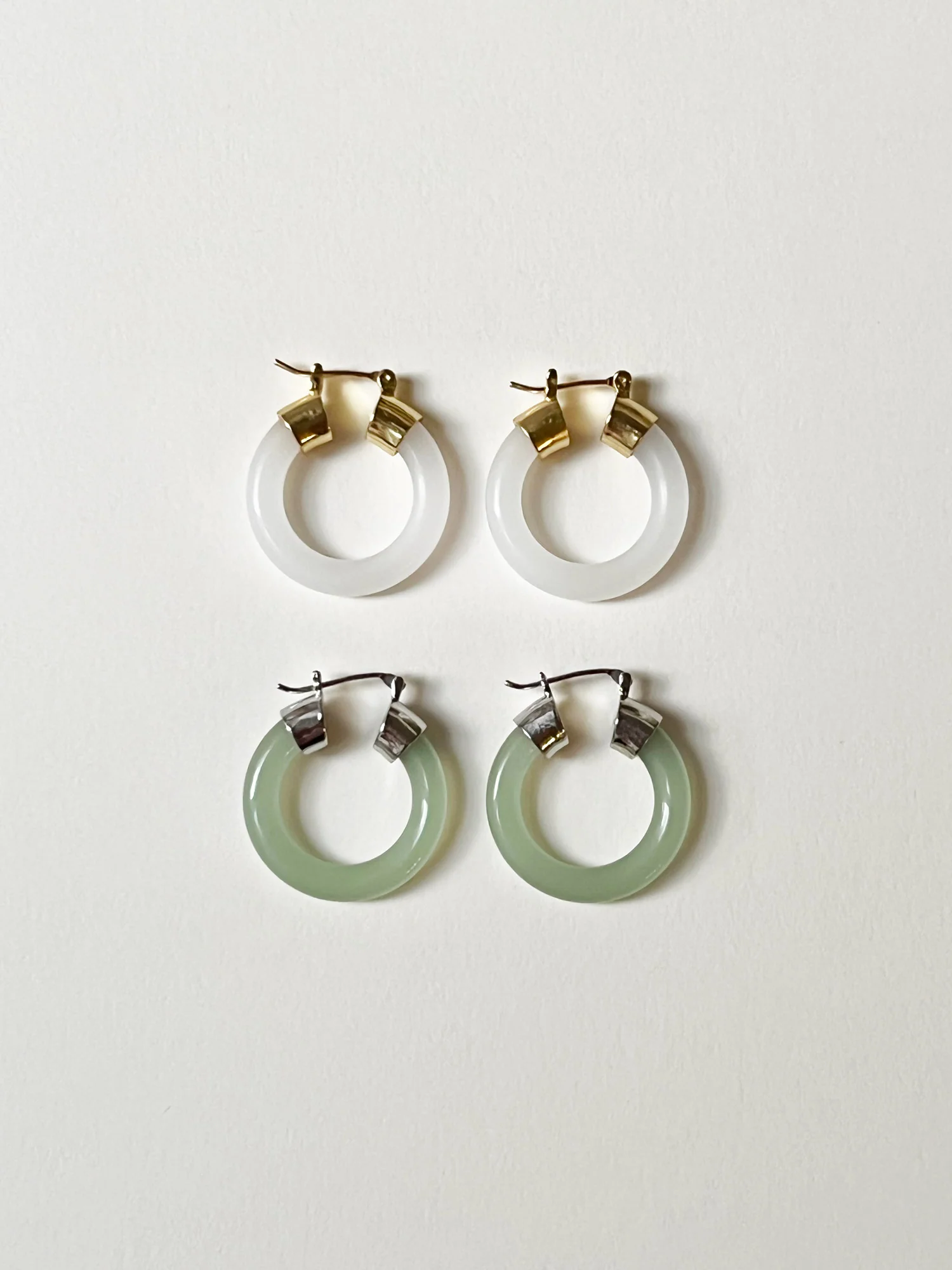 White Jade Hoops (Gold tone) - Image 5