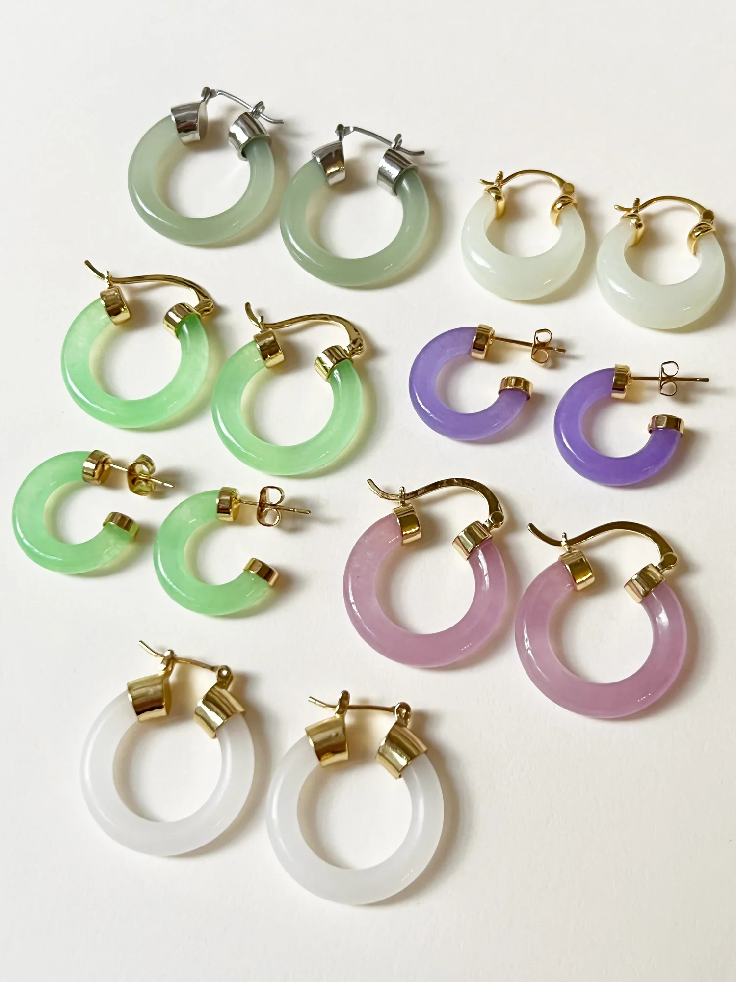 White Jade Hoops (Gold tone) - Image 6