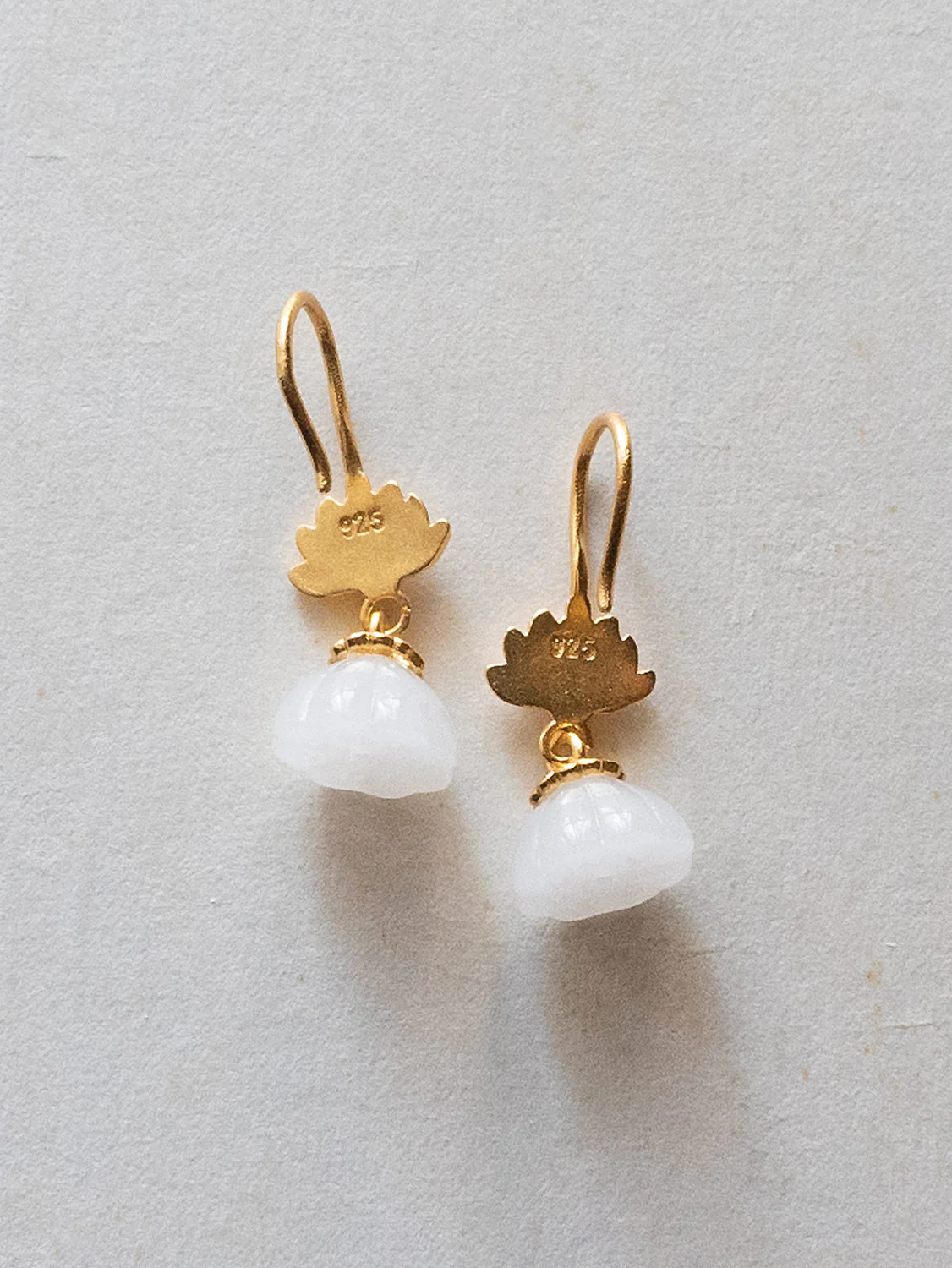 White Jade Lotus Earrings - Image 2