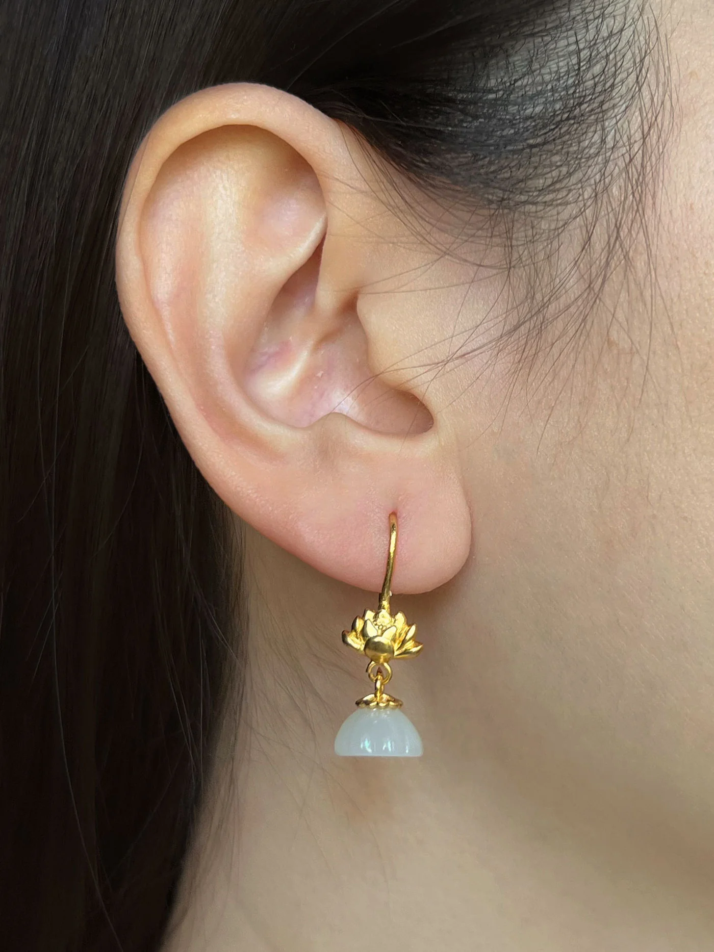 White Jade Lotus Earrings - Image 3