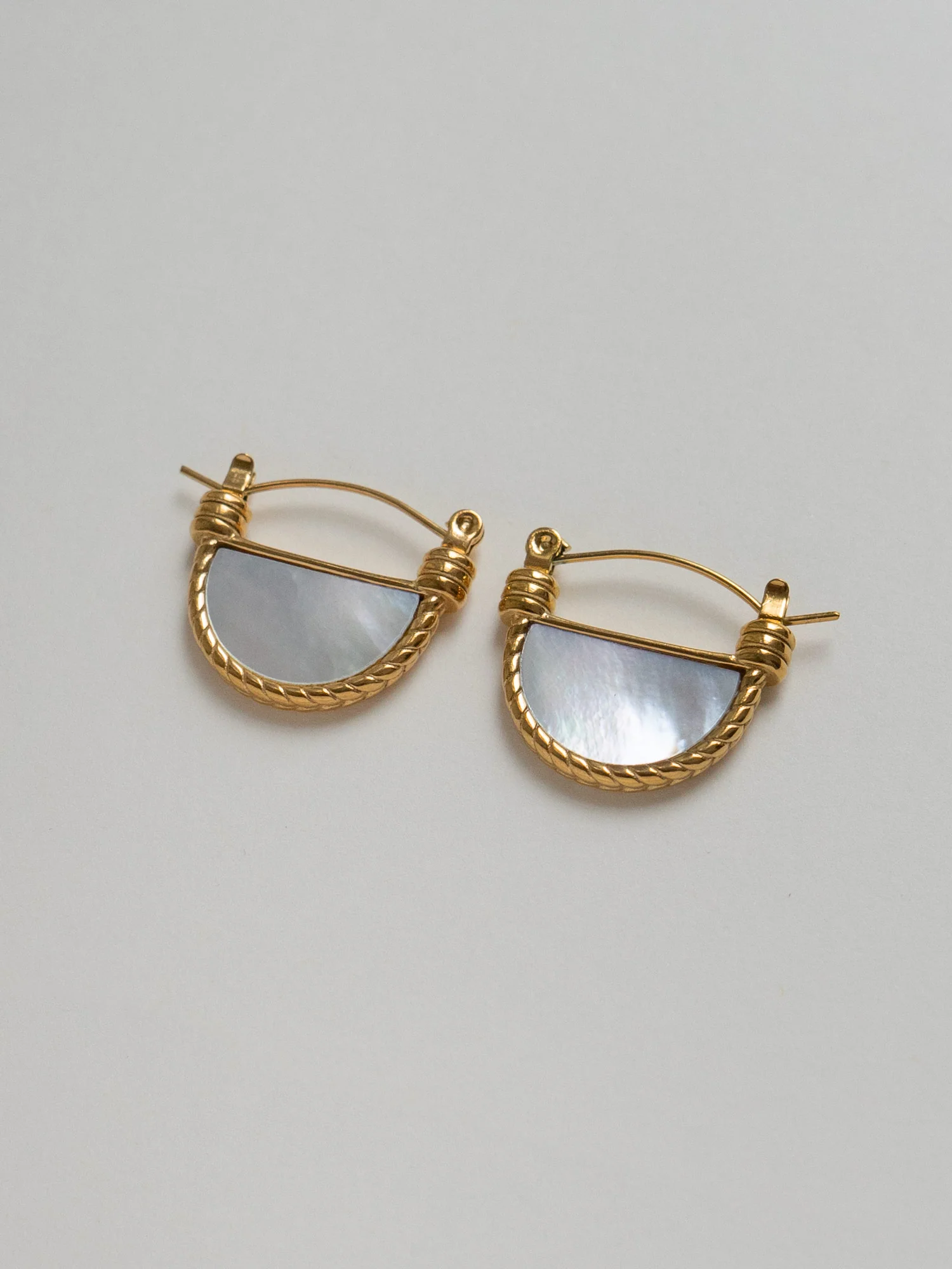 White Marble Shell Petite Hoops - Image 2