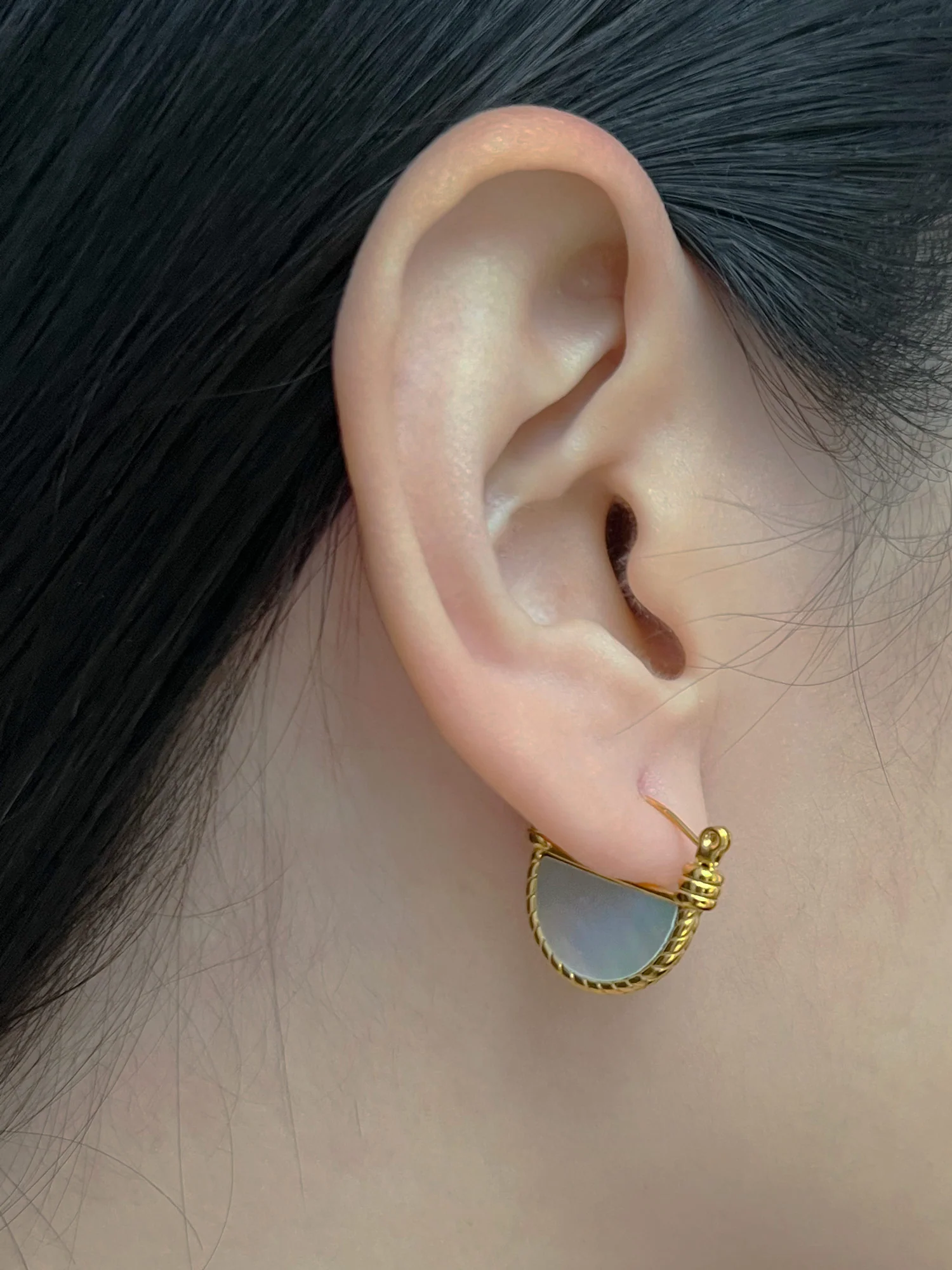 White Marble Shell Petite Hoops - Image 3
