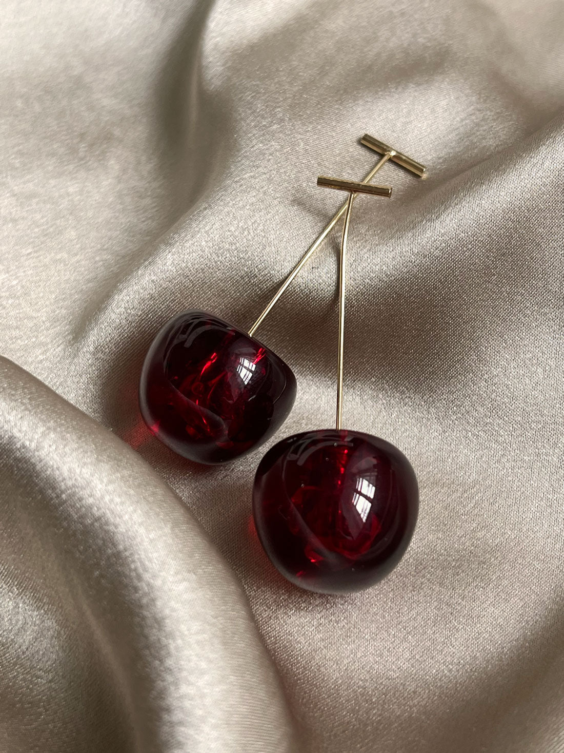 Wine Red Translucent Cherry Earrings - Image 3